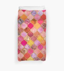 Hot Pink, Gold, Tangerine & Taupe Decorative Moroccan Tile Pattern Duvet Cover