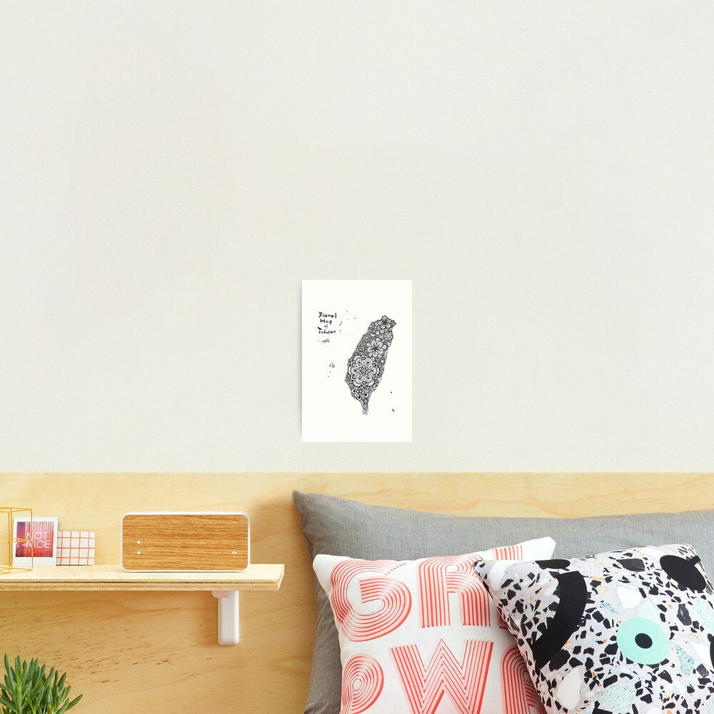 Floral map of Taiwan - black Photographic Print