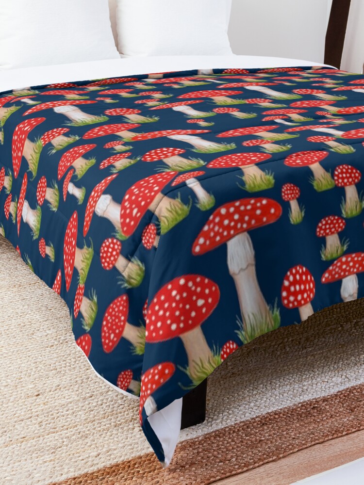 Alternate view of red toadstools / red mushrooms Comforter