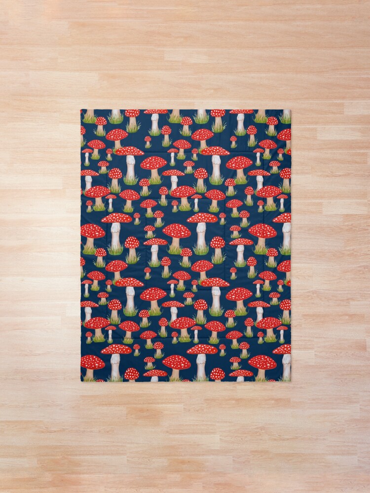 Alternate view of red toadstools / red mushrooms Comforter