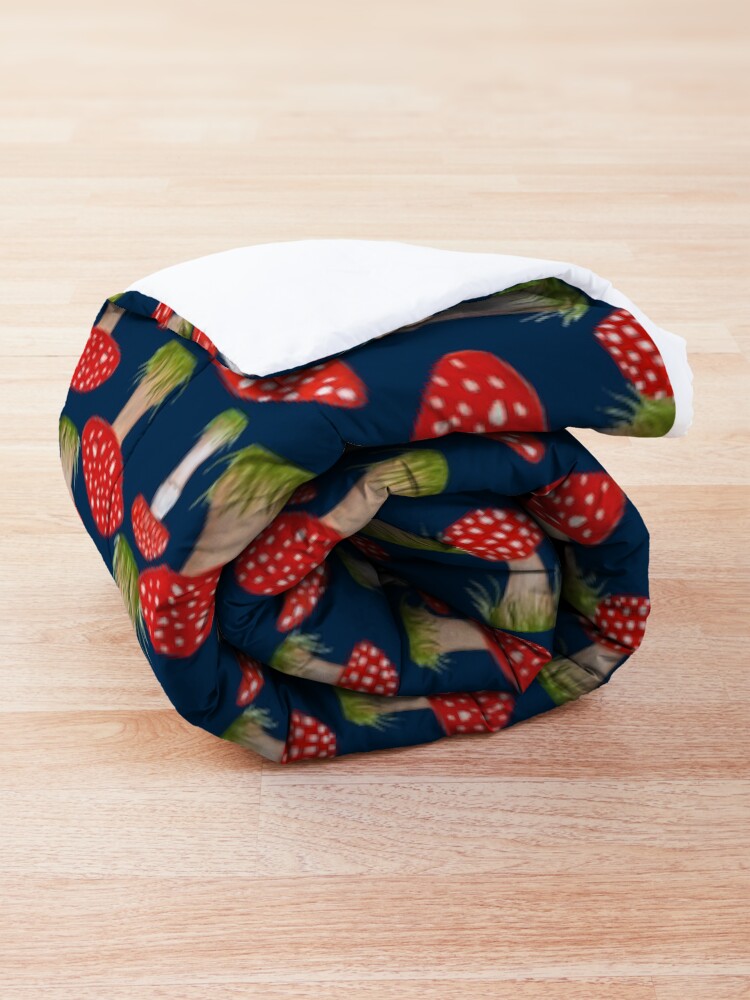 Alternate view of red toadstools / red mushrooms Comforter