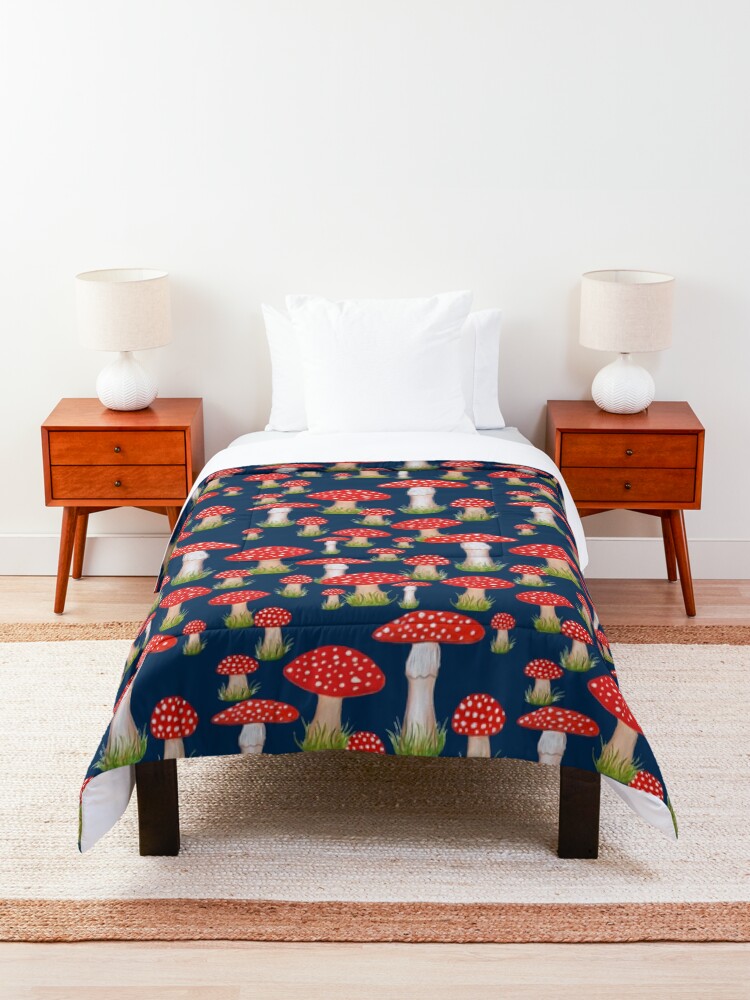 Alternate view of red toadstools / red mushrooms Comforter