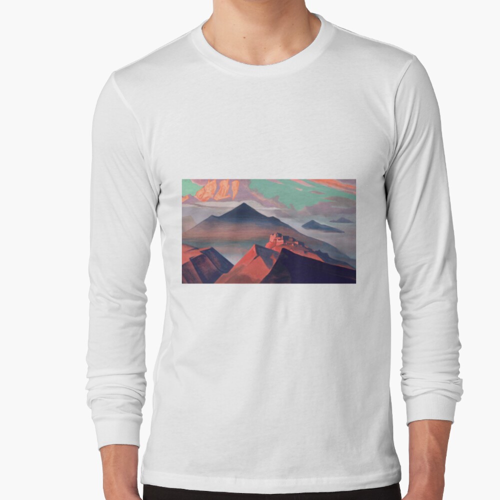 Tent #Mountain by Nicholas #Roerich. #Painting, desert, art, #landscape, mountain, outdoors, tent, valley, canvas Long Sleeve T-Shirt