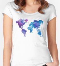 Aquarell Karte der Welt Tailliertes Rundhals-Shirt