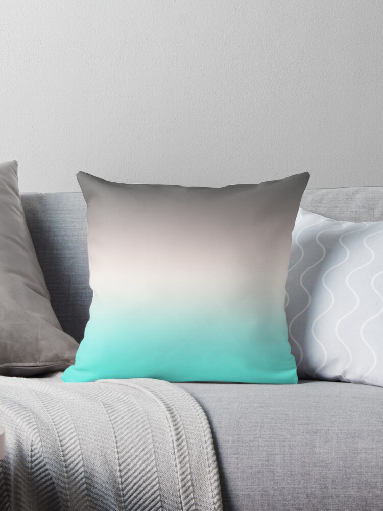 Turquoise Gray Ombre Throw Pillow By Fuzzyfox
