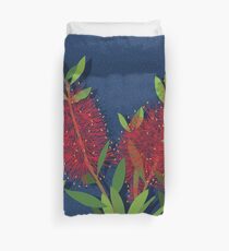 Red Bottlebrush Flowers Duvet Cover