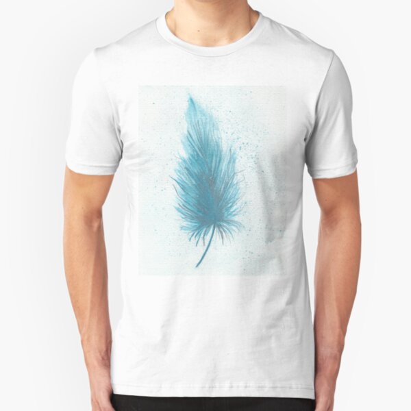 Watercolor Feather is Blue color , Home decor Feather, Watercolor Painting Slim Fit T-Shirt