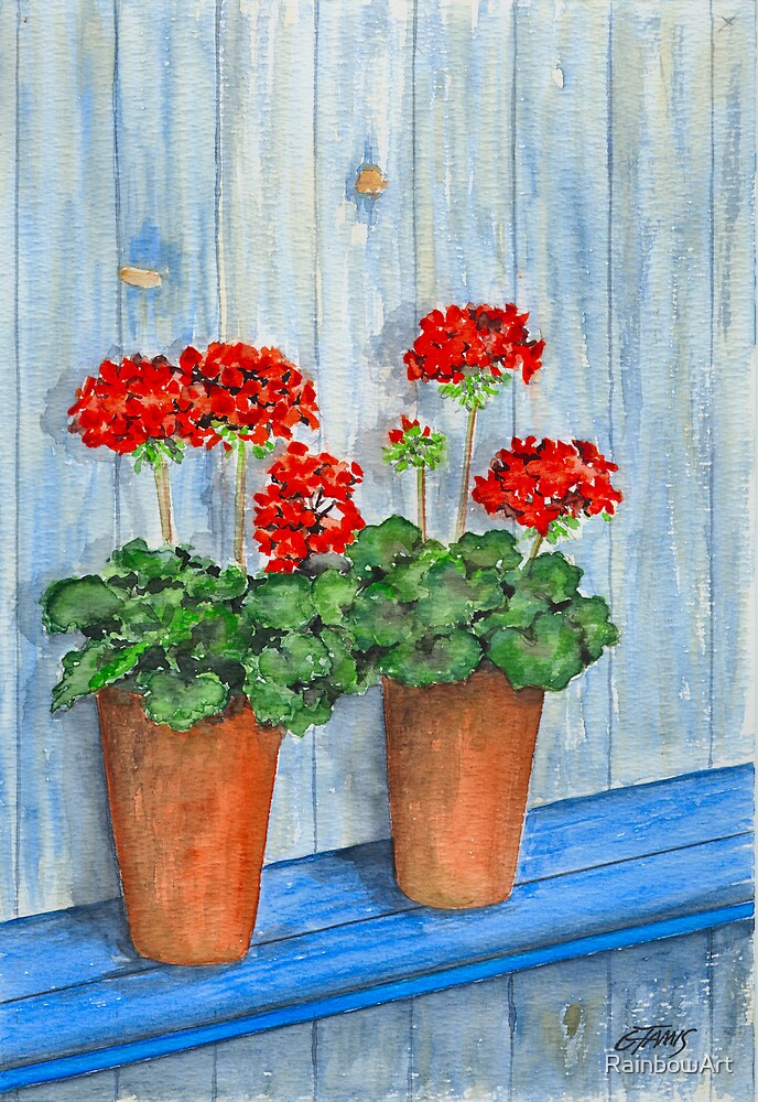 "GERANIUMS WATERCOLOR" by RainbowArt Redbubble