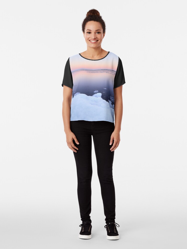 Alternate view of Lake scenery at dusk winter in Finland Chiffon Top