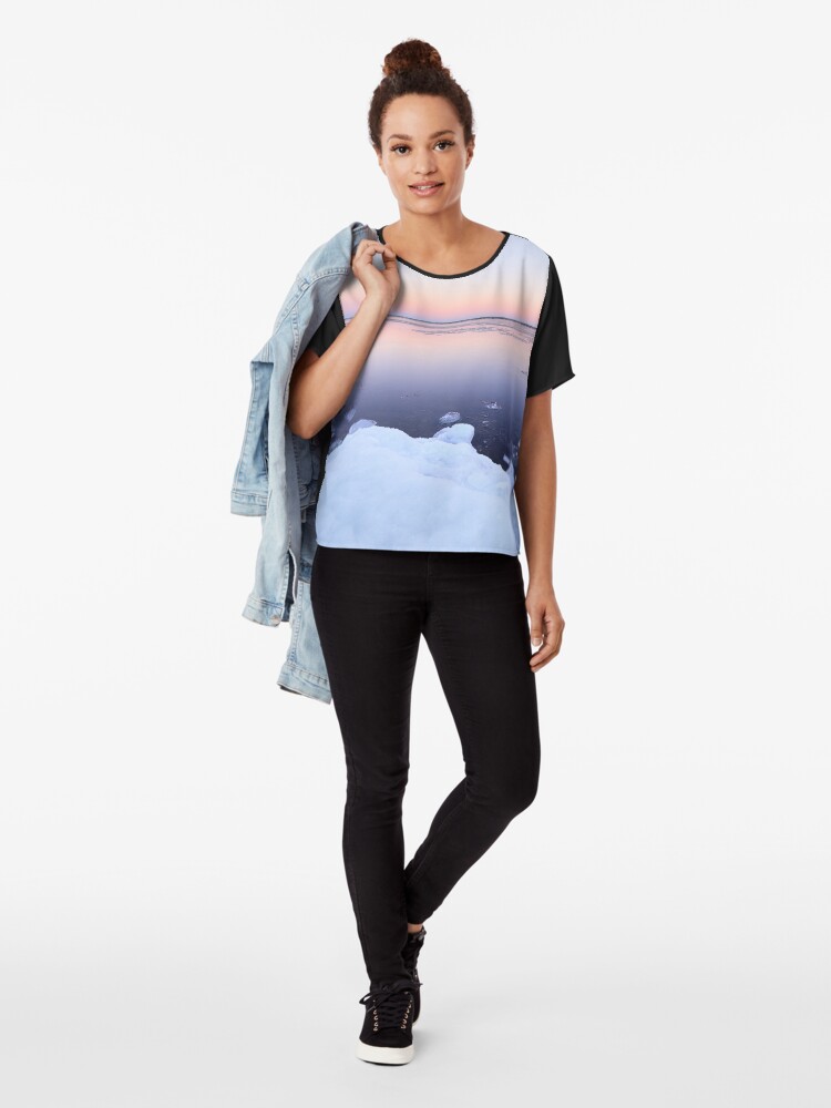 Alternate view of Lake scenery at dusk winter in Finland Chiffon Top