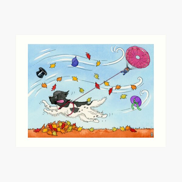 Autumn Leaf Landseer Puppy Art Print
