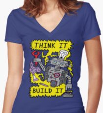 Think Build Robot Women's Fitted V-Neck T-Shirt