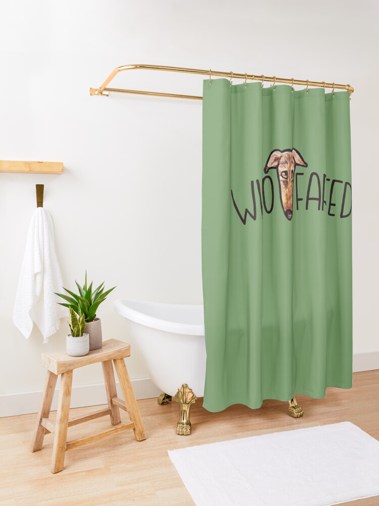 Alternate view of Who farted greyhound humor Shower Curtain