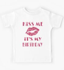 Kiss Me It's My Birthday with Faux Glittery Font Kids Tee