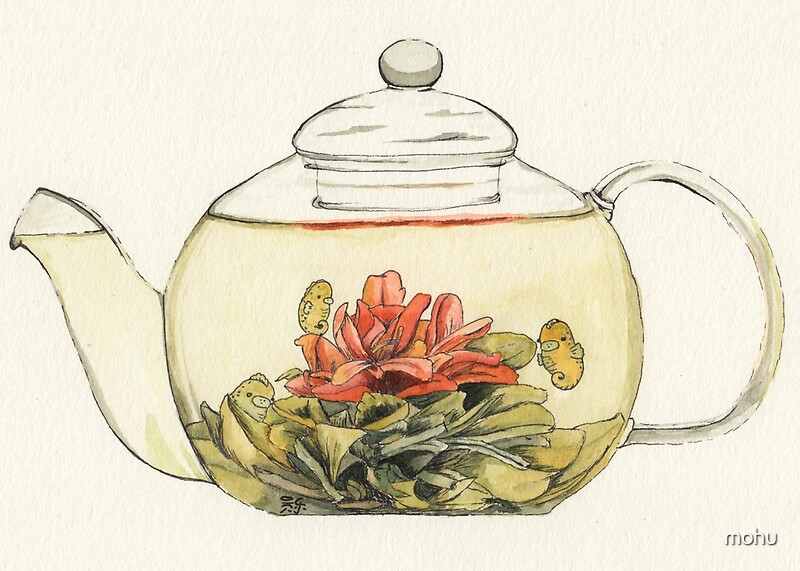 "Blooming Flower Tea Watercolor Painting" by mohu Redbubble