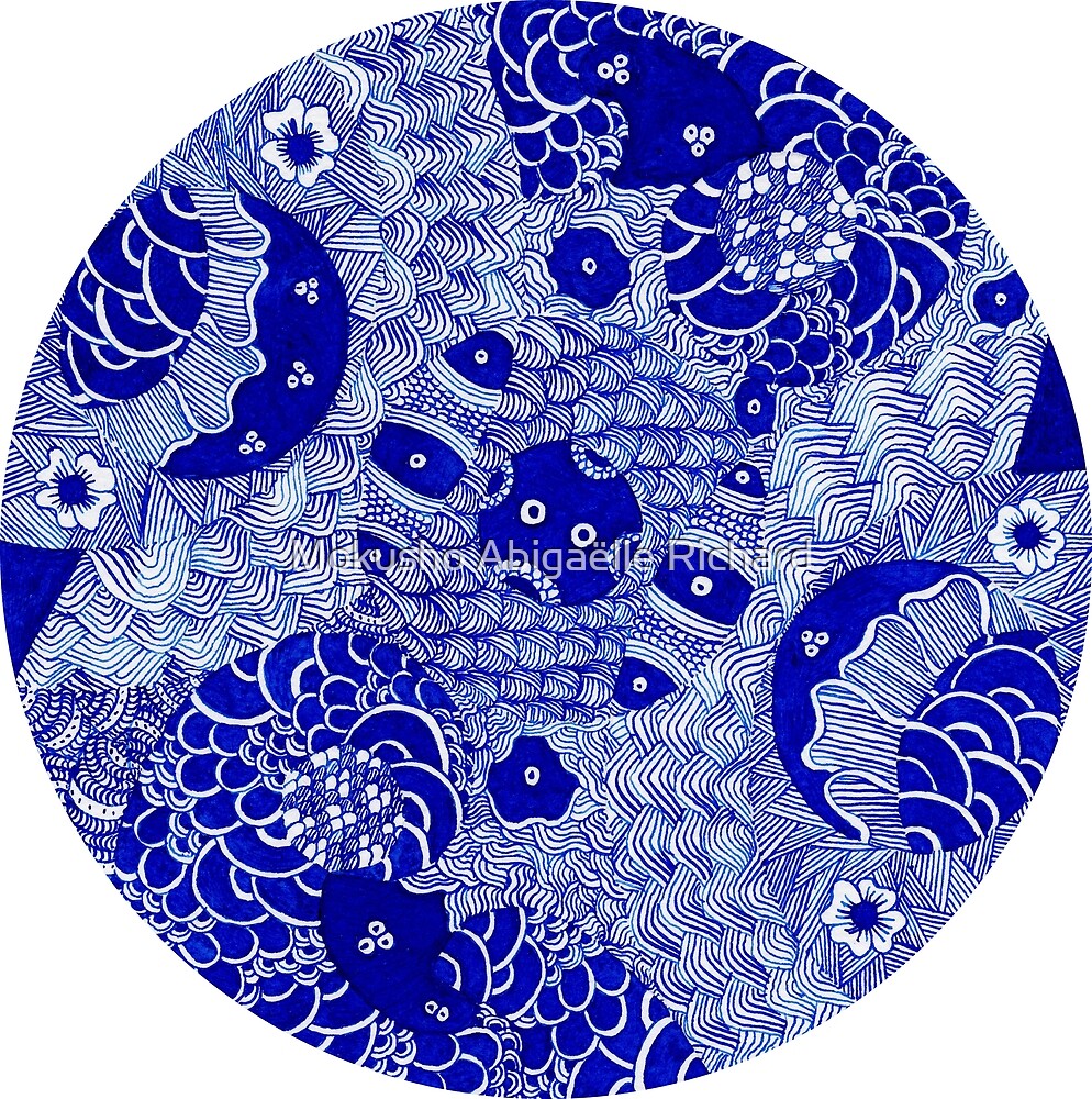 "Zwillinge Blue ink drawing of abstract patterns by Mokusho Abigaelle