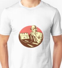 Ham Radio Operator Circle Woodcut Unisex T-Shirt