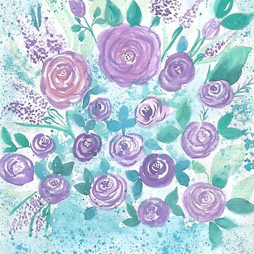 Artwork thumbnail, Violet  Watercolor Floral Bouquet.Botanical illustration by vectormarketnet