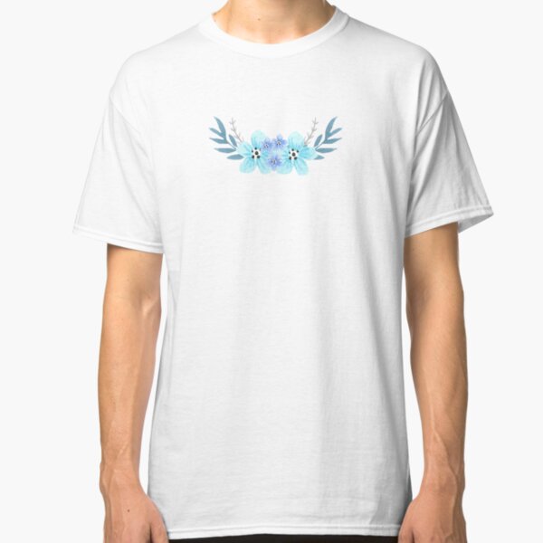 Watercolor bouquet in light blue colors, tender flowers, leaves and grass. Classic T-Shirt
