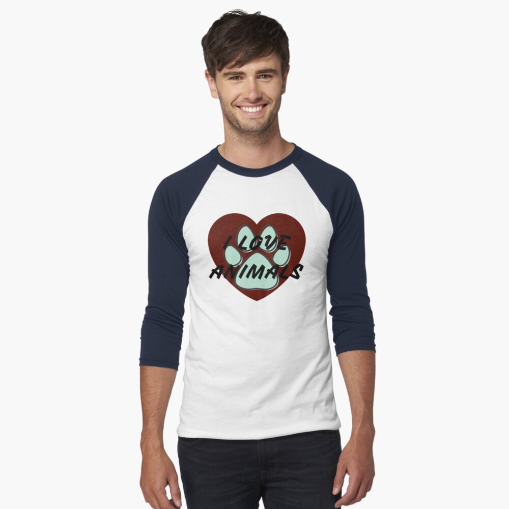 Amo a los animales Camiseta ¾ estilo béisbol