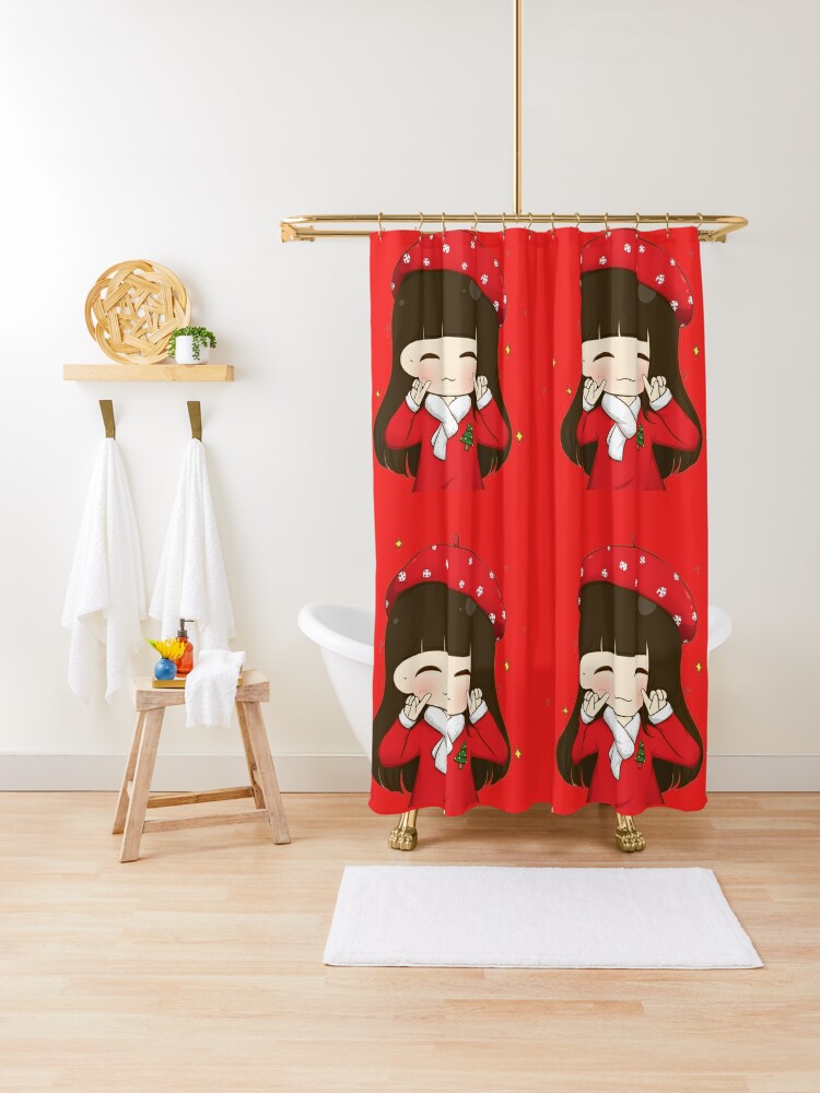 Kawaai Christmas Anime Girl Shower Curtain By Lmapac Redbubble