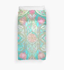 Floral Moroccan in Spring Pastels - Aqua, Pink, Mint & Peach Duvet Cover