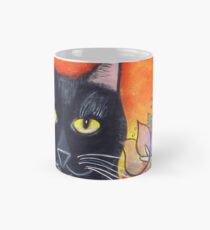 Taza clásica Gato negro y flores