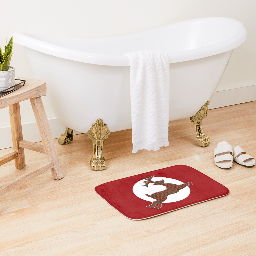 Tartan Reindeer with Moon Bath Mat