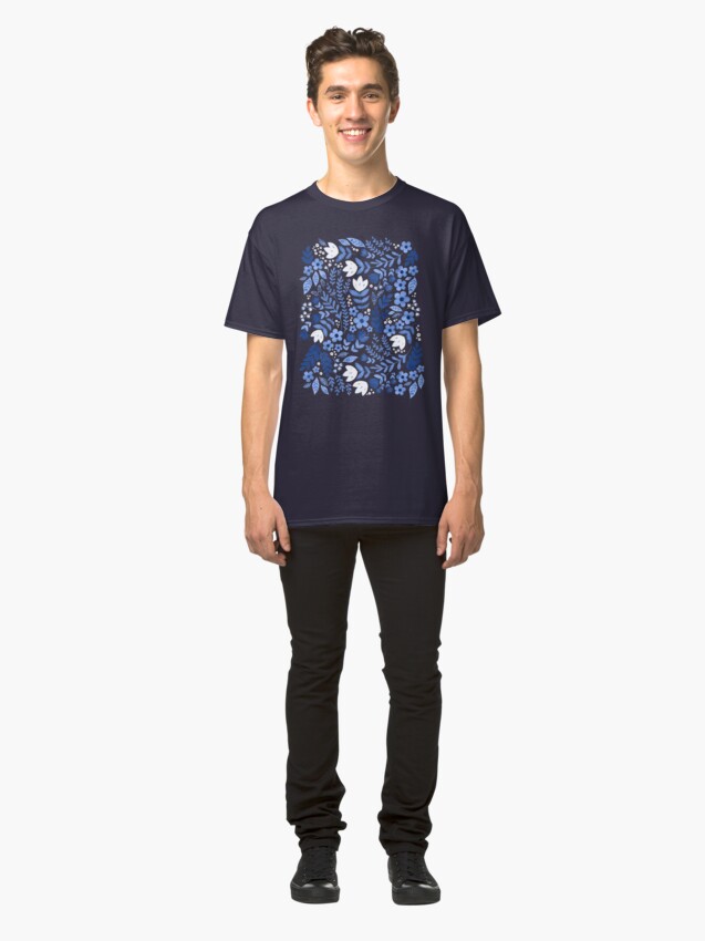Alternate view of Dark blue watercolour floral Classic T-Shirt