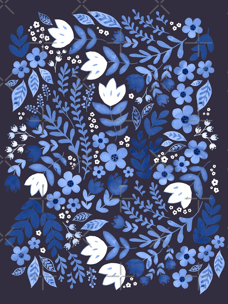 Dark blue watercolour floral by adenaJ