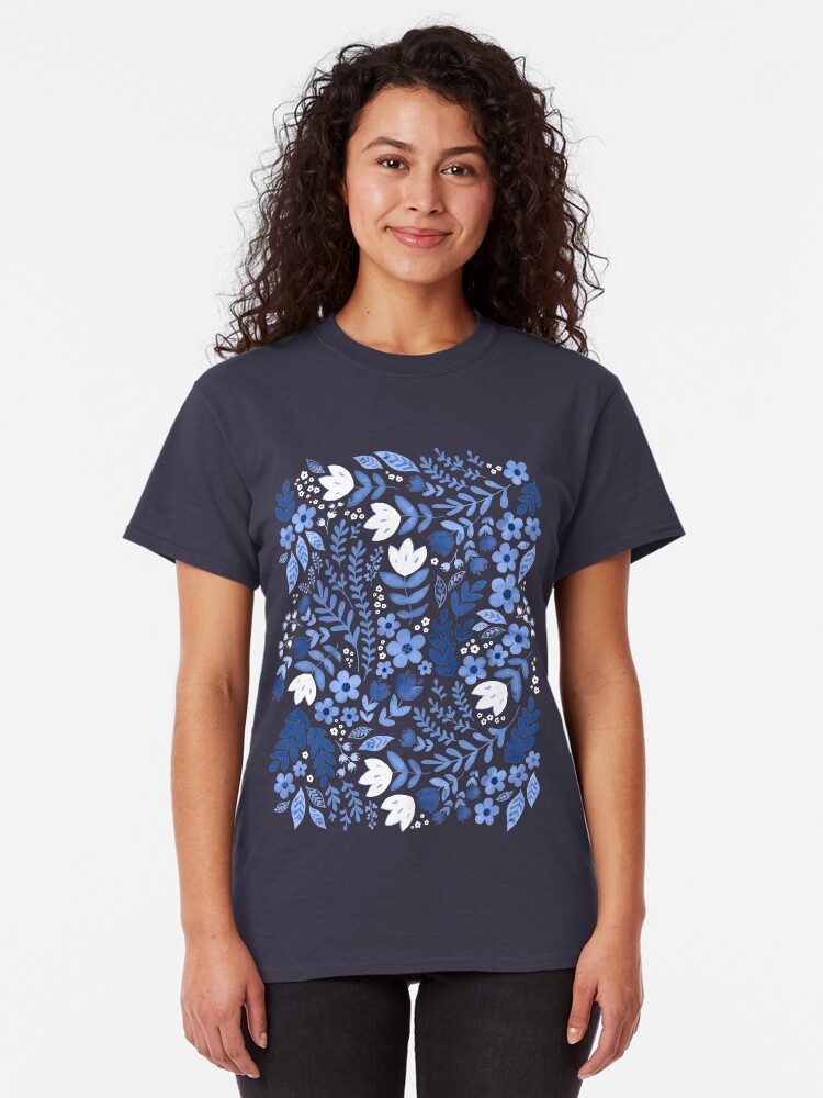Alternate view of Dark blue watercolour floral Classic T-Shirt