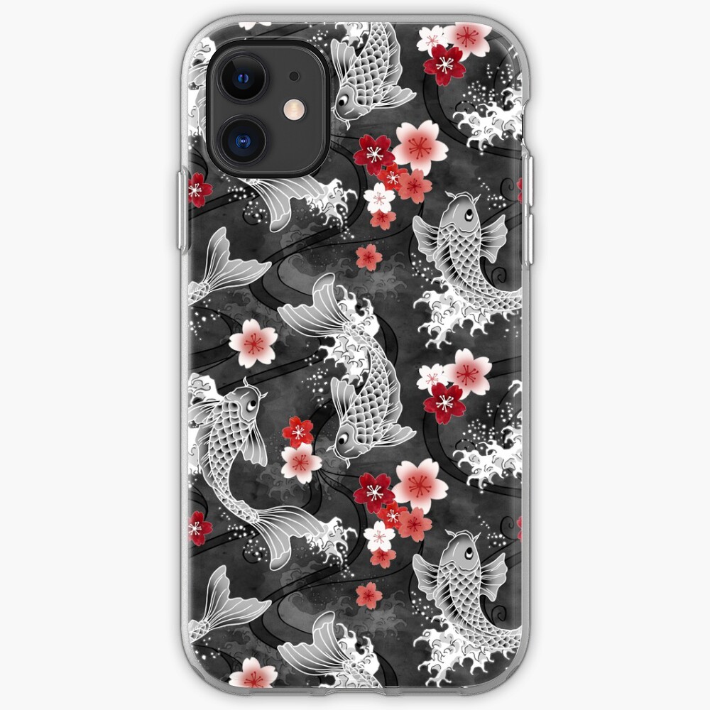 Koi sakura blossom in black iPhone Case & Cover