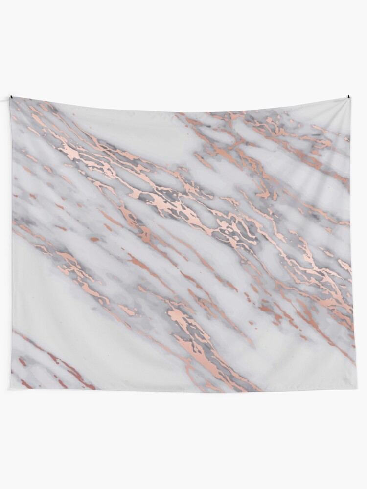 Rose Gold Metallic Pink Intrusions On Gray White Marble Texture