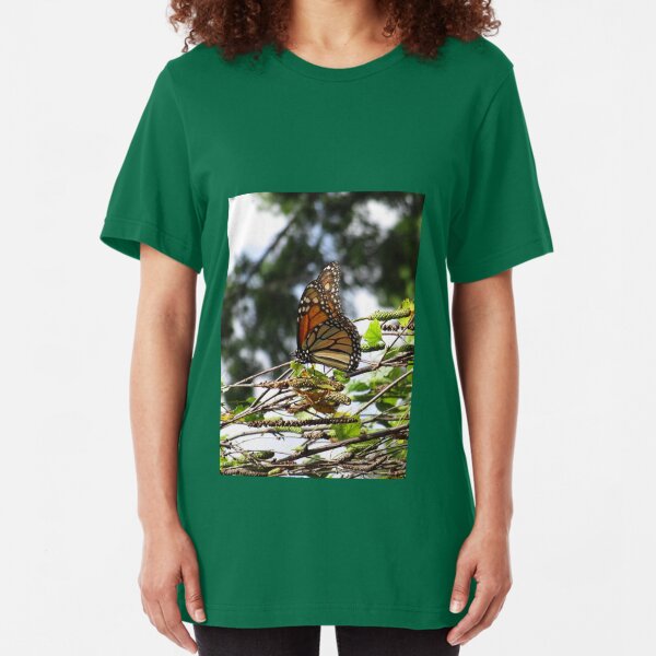 Monarch butterfly before flying in search of sun By Yannis Lobaina Slim Fit T-Shirt