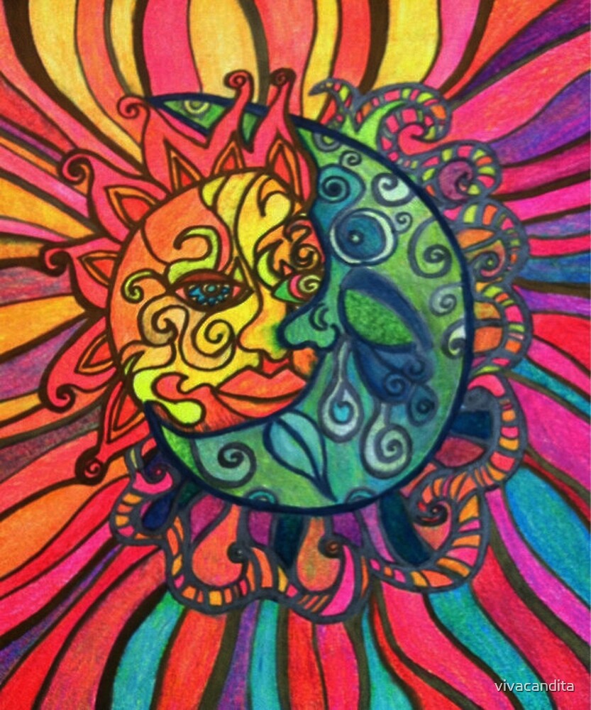 "Psychedelic Eclipse Zentangle Sun and Moon" by Candace Byington