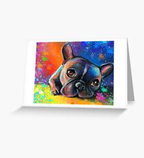 Whimsical French Bulldog painting Svetlana Novikova Greeting Card