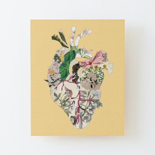 Vintage Botanical Heart - sunshine Wood Mounted Print