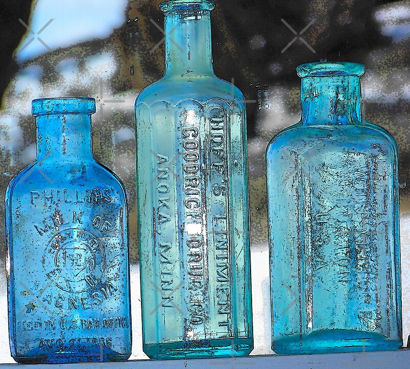 "Old Blue Medicine Bottles" by Betty Town Duncan Redbubble