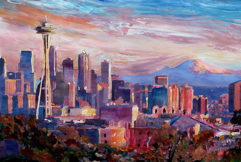 quot Seattle Skyline with Space Needle and Mt Rainier quot by artshop77 Redbubble