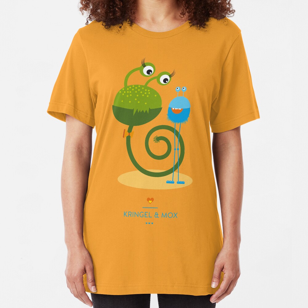 Illustration Kinderzimmer kleine Monster – Kringel und Mox Slim Fit T-Shirt