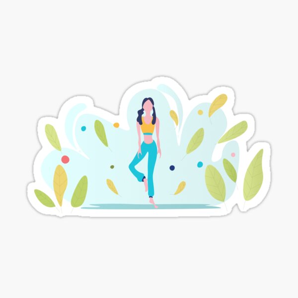 Pretty young girl practices yoga asans. Sticker