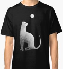Ghost Cat and Moon in black and white Classic T-Shirt
