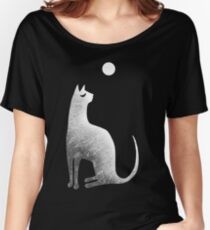 Ghost Cat and Moon in black and white Women's Relaxed Fit T-Shirt
