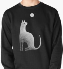 Ghost Cat and Moon in black and white Pullover