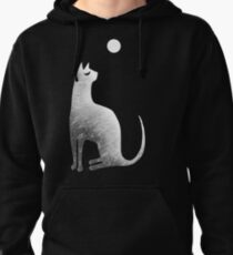 Ghost Cat and Moon in black and white Pullover Hoodie