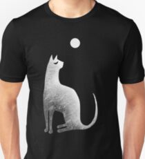 Ghost Cat and Moon in black and white Unisex T-Shirt