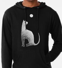 Geist Katze und Mond in Schwarz und Weiß Leichter Hoodie