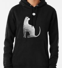 Ghost Cat and Moon in black and white Pullover Hoodie
