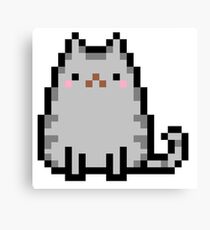 Pixel Cat - Black & Grey Canvas Print