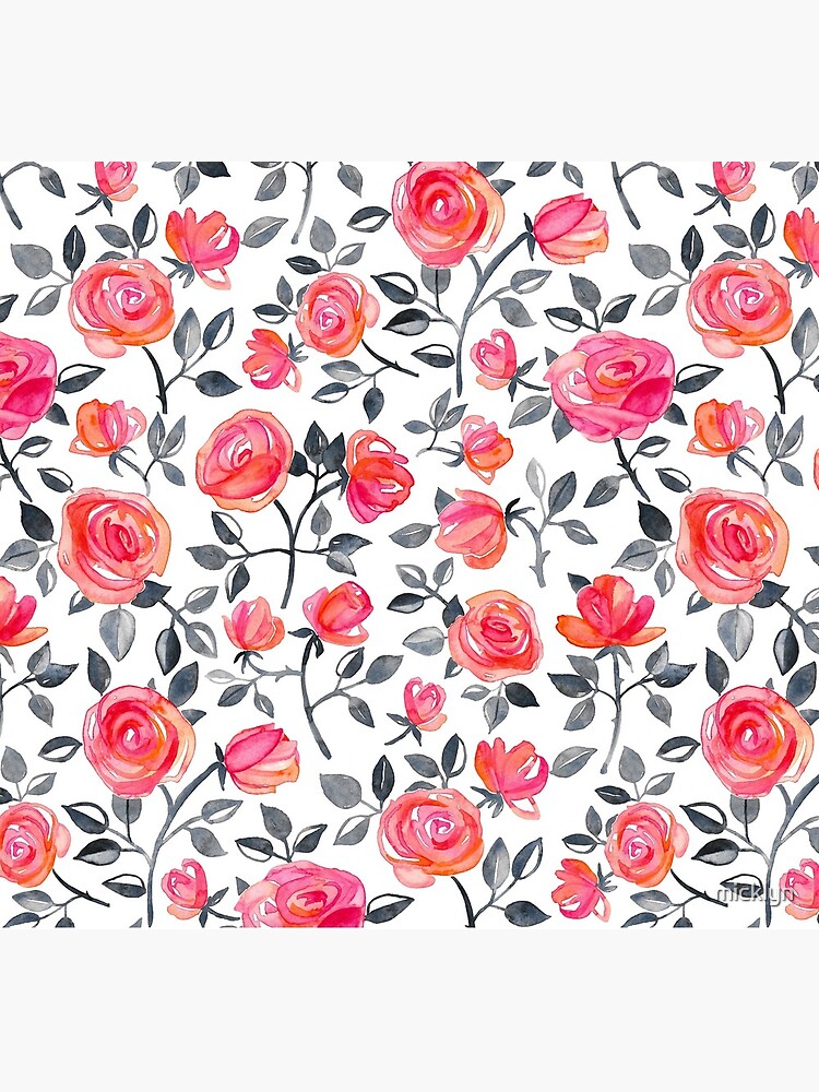 Roses on White - a watercolor floral pattern by micklyn
